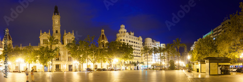 view of Placa del Ajuntament in night. Valencia photo