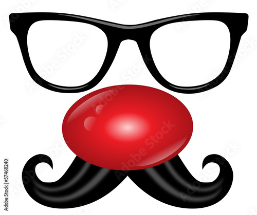 Faschingsmaske: rote Nase, Nerdbrille & Schnurrbart