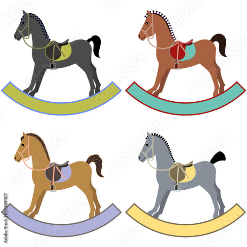 Rocking horses with different hairdressing isolated on white