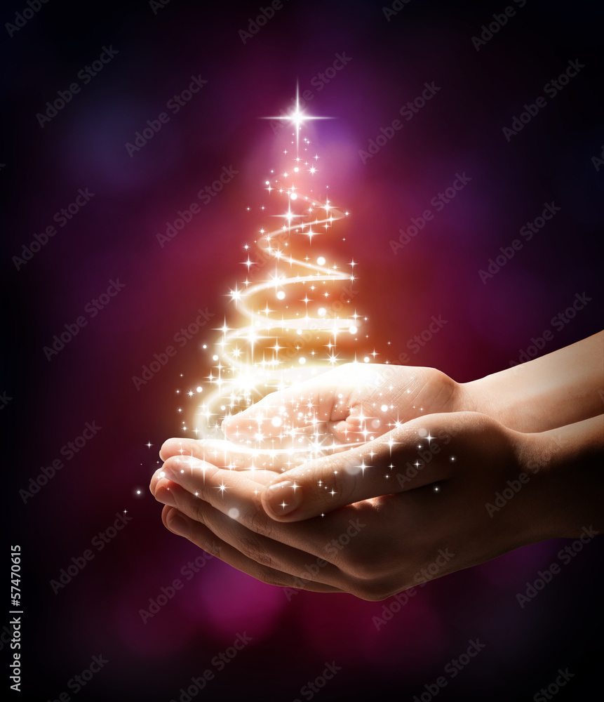 Christmas tree in your hand - red - obrazy, fototapety, plakaty 
