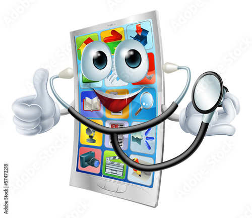 Cartoon phone holding a ste...