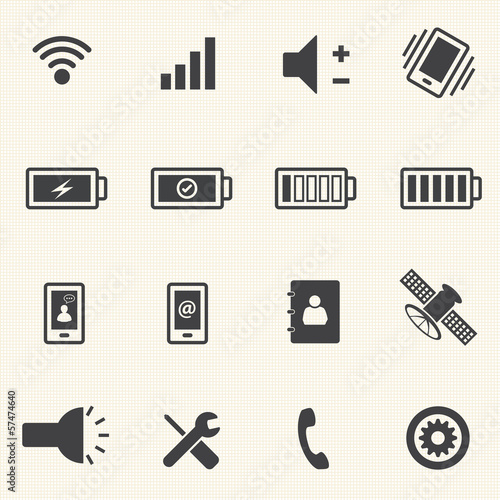 Icons set for mobile phone on texture background. Vector