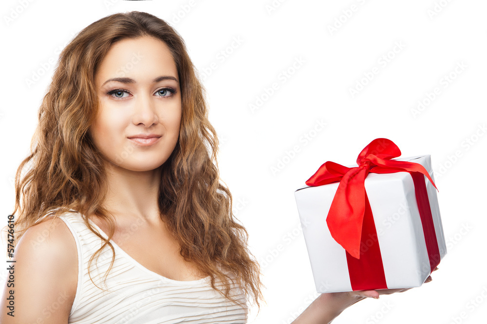Beautiful Christmas woman with present isolated Beautiful Christmas woman with present isolated