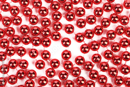 Close up of red beads.