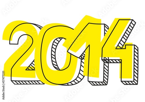New Year 2014 hand drawn yellow vector sign