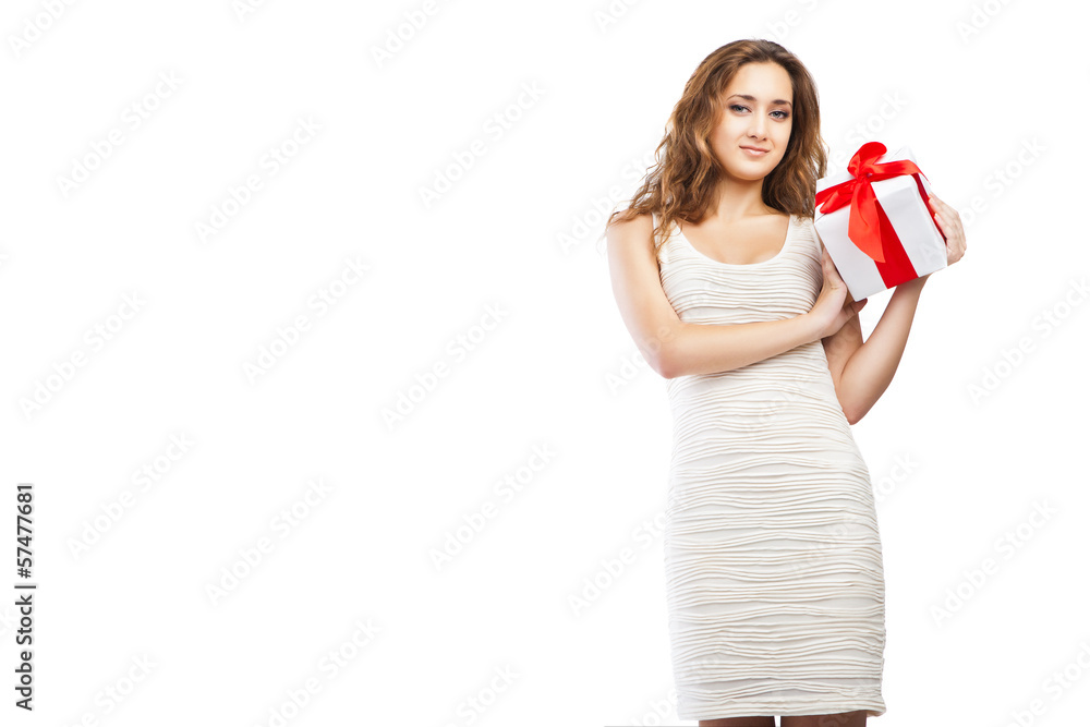 Beautiful Christmas woman with present isolated Beautiful Christmas woman with present isolated