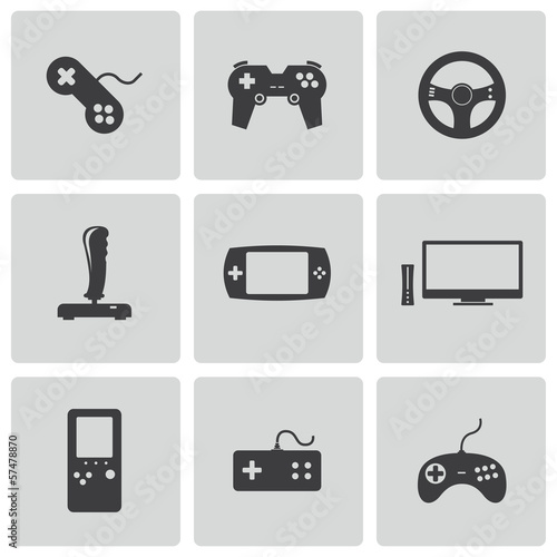 Vector black video game icons set