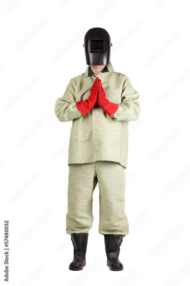 Welder holds arms together. Welder holds arms together.