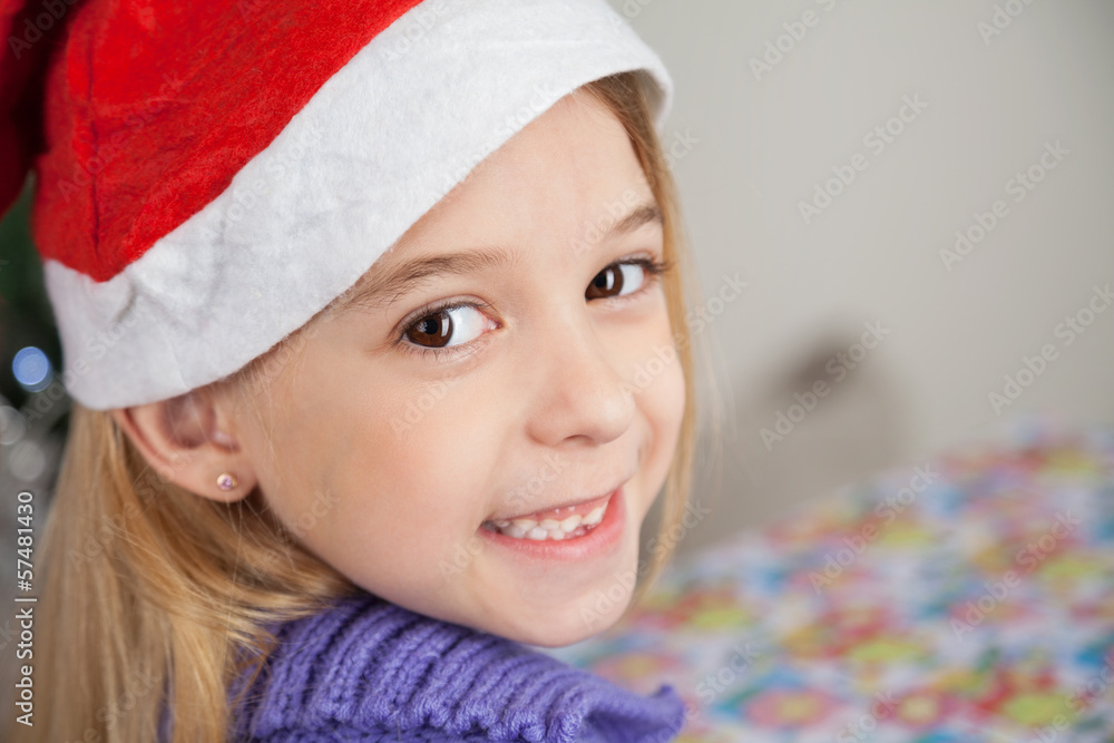 Happy Girl Wearing Santa Hat Happy Girl Wearing Santa Hat