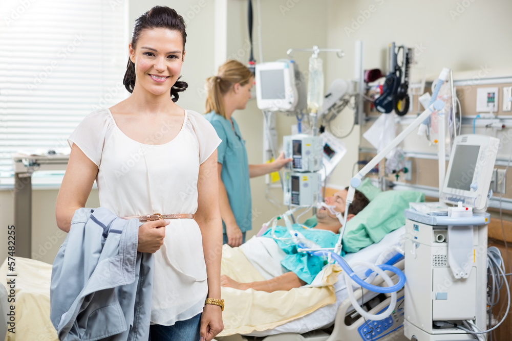 Happy Woman With Nurse Examining Patient Happy Woman With Nurse Examining Patient