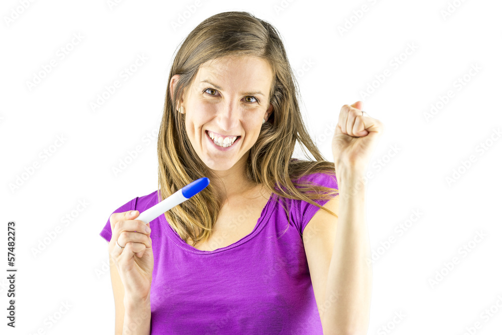 Looking excited at positive pregnancy test Looking excited at positive pregnancy test