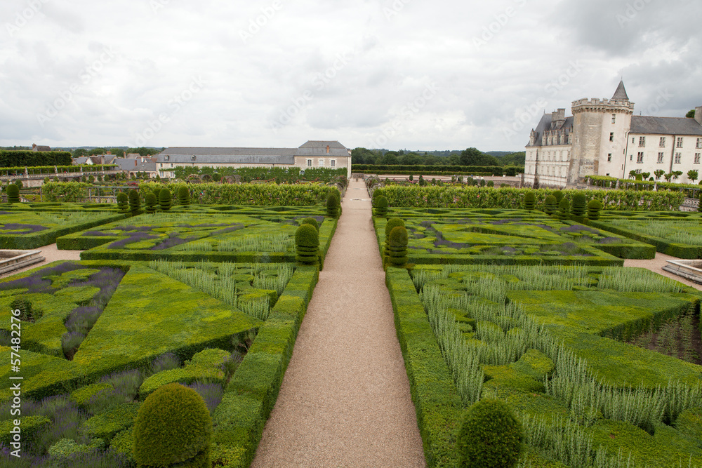 Gardens and Chateau de Villandry  in  Loire Valley in France