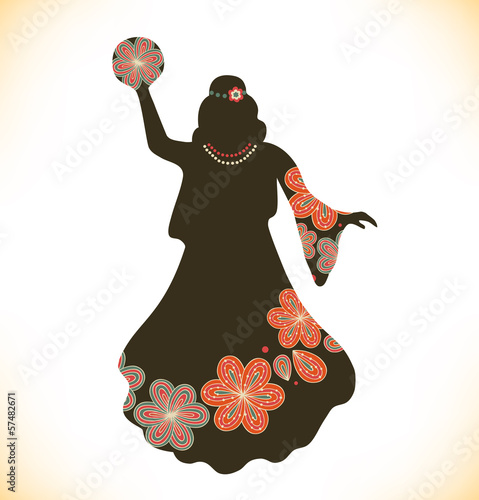 Dancing woman in retro traditional clothes