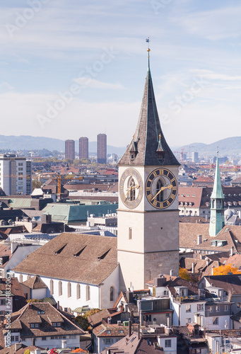 St. Peter Church in Zurich - view from Great Minster