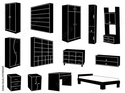 Furniture set illustrated on white