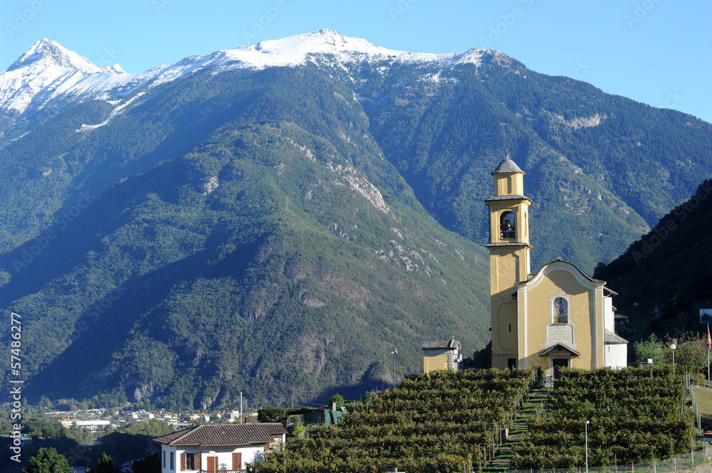 Church of San Sebastian Artore at Bellinzona on the Swiss alps