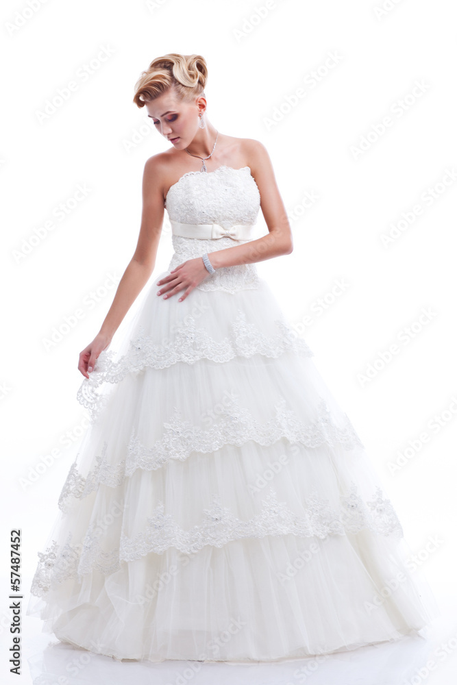 full-length portrait of bride. isolated on white background