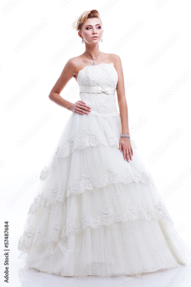 full-length portrait of bride. isolated on white background