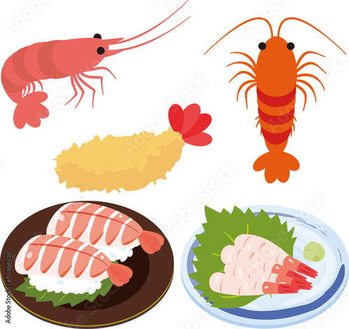 エビとエビの刺身、寿司