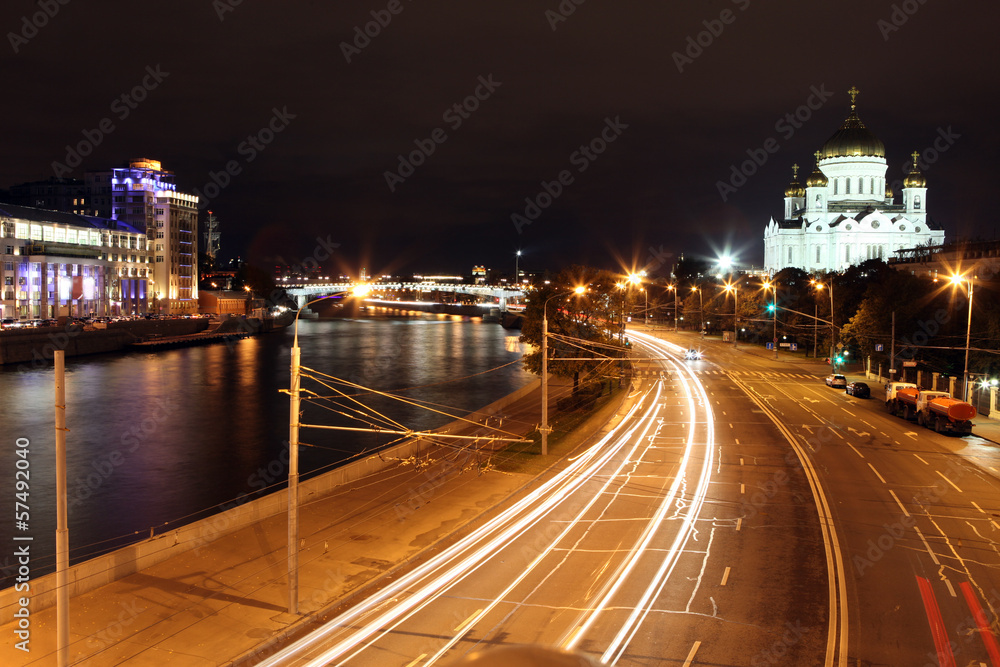 Beautiful Night View Cathedral of Jesus Christ the Saviour and M