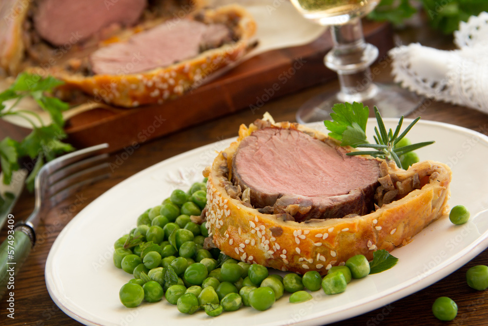 Filet Wellington. Selective focus. Filet Wellington. Selective focus.