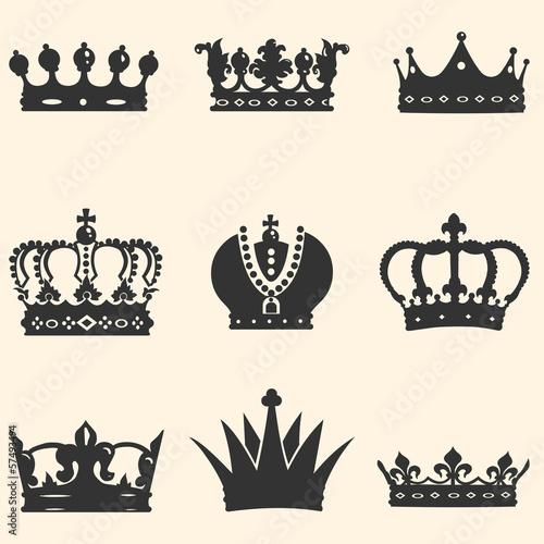 vector set of 9 crown icons
