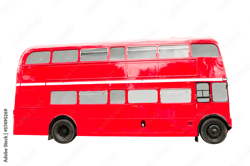 Red Double Decker Bus Isolated on White Background.