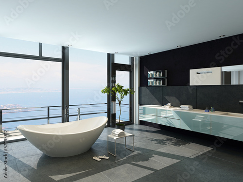 Expensive luxury bathtub against panoramic window