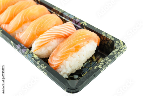 Japanese food (salmon sushi) isolated on white background