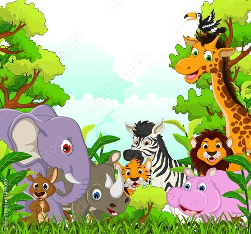 cute animal wildlife cartoon with forest background