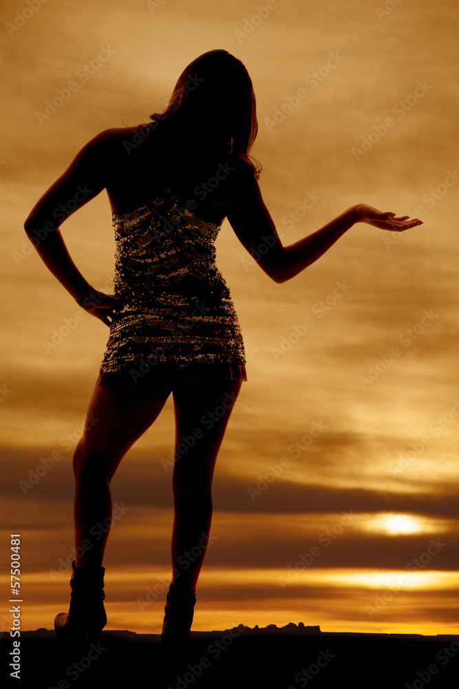 woman silhouette hand out shiny dress