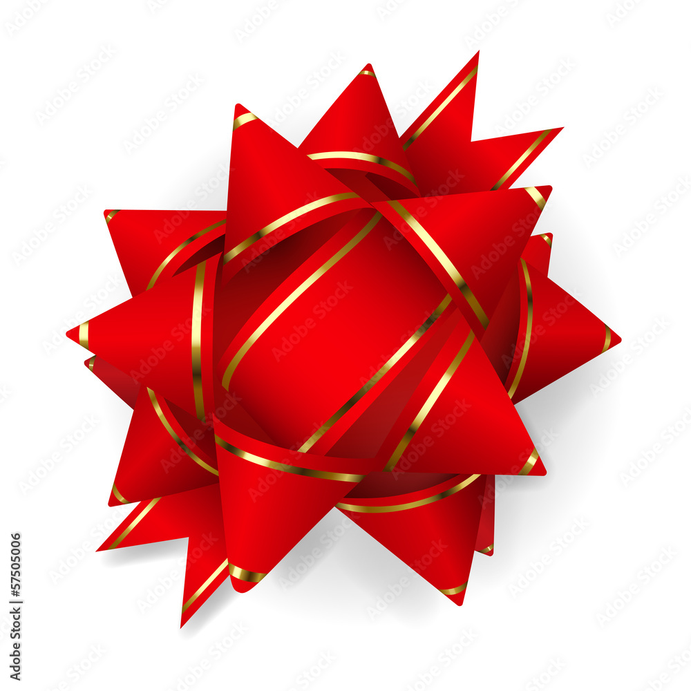 Red bow of ribbon with golden strips Red bow of ribbon with golden strips