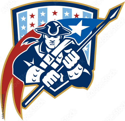 American Patriot Holding Brandish Flag Crest