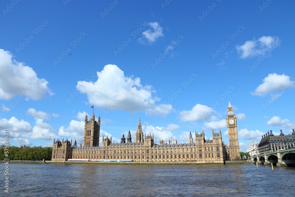 London, UK - Houses of Parliament and Thames river