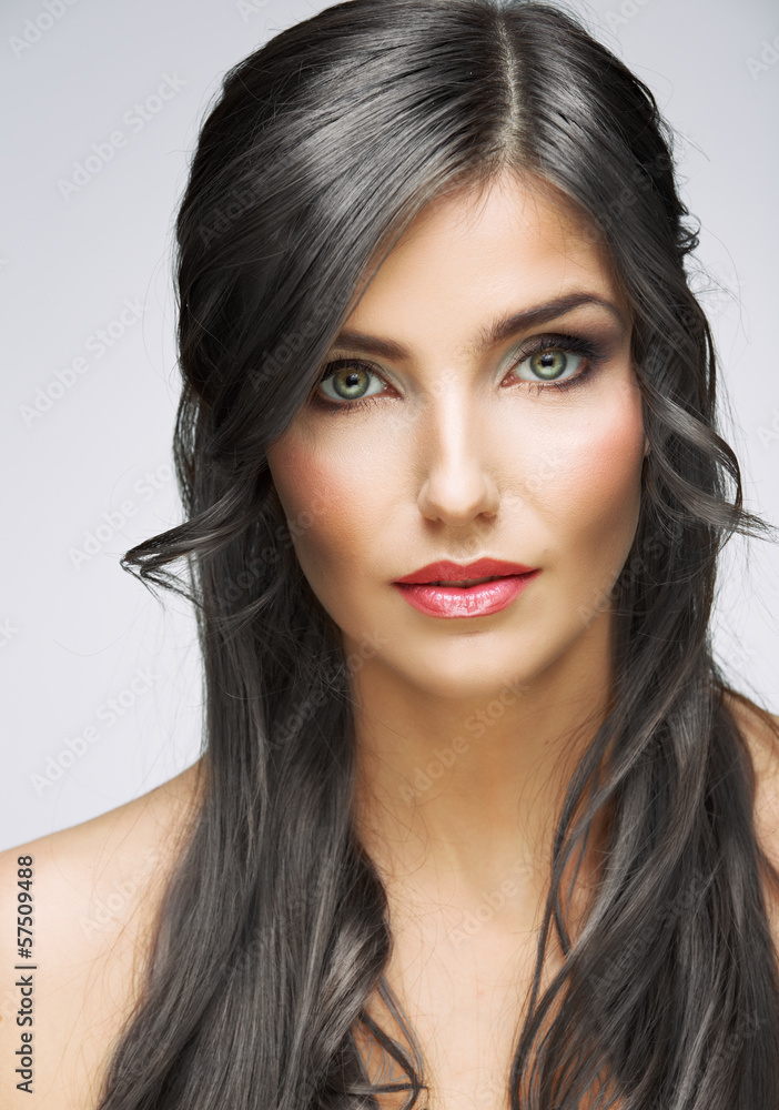 Beauty woman face portrait. Isolated on gray background Beauty woman face portrait. Isolated on gray background