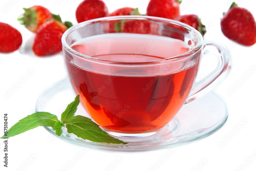Delicious strawberry tea isolated on white Delicious strawberry tea isolated on white