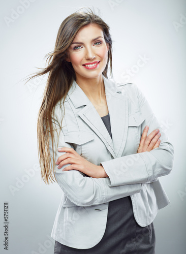 Smiling business woman portrait. Isolated on white background.