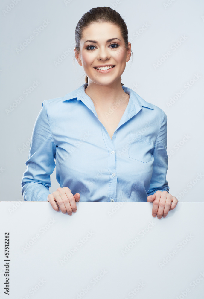 Busines woman blanc white banner, card isolated studio portrait Busines woman blanc white banner, card isolated studio portrait