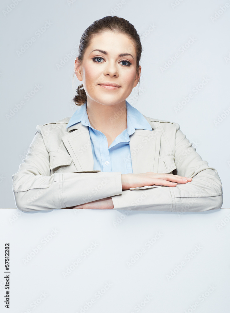 Business woman portrait, white banner background. Business woman portrait, white banner background.