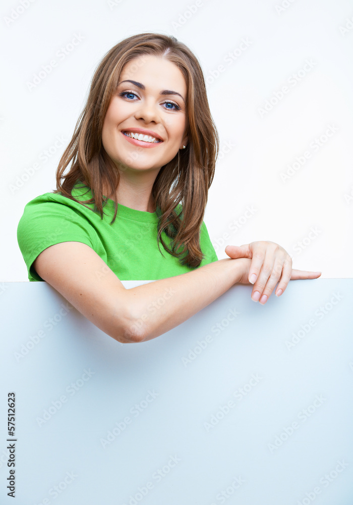 woman holding blanc card