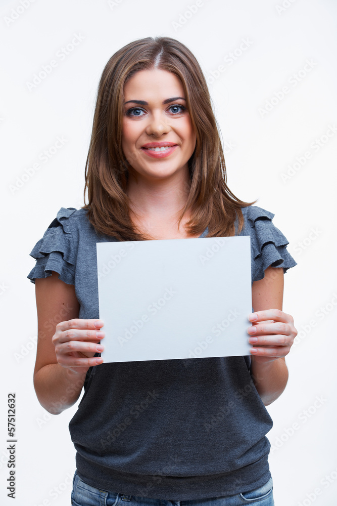 woman with blank white board
