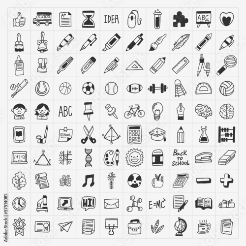 100 Back to School doodle hand-draw icon set