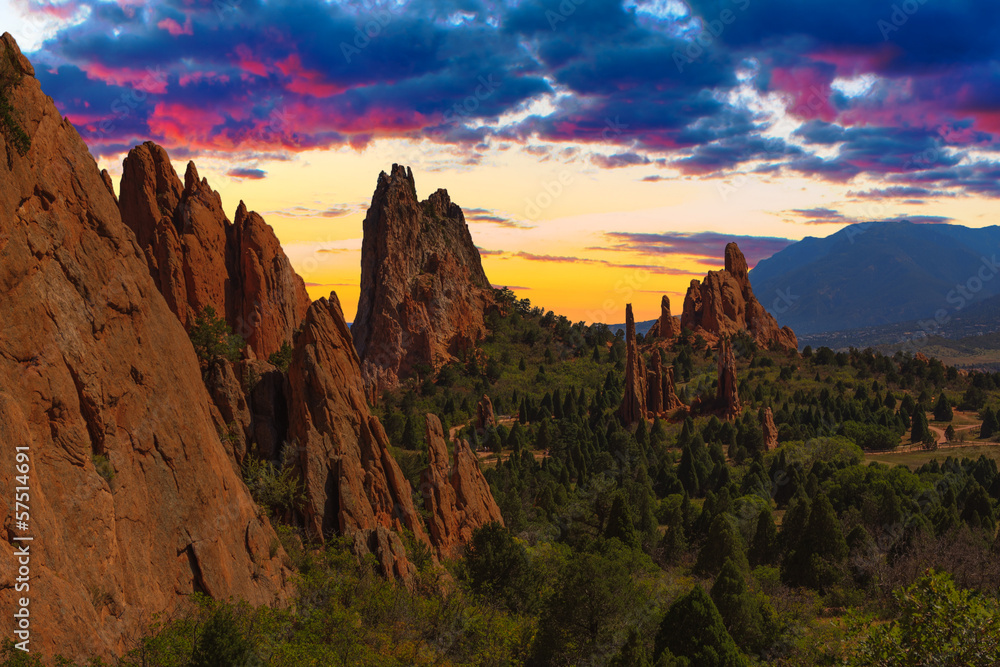 Sunset Image of the Garden of the Gods.