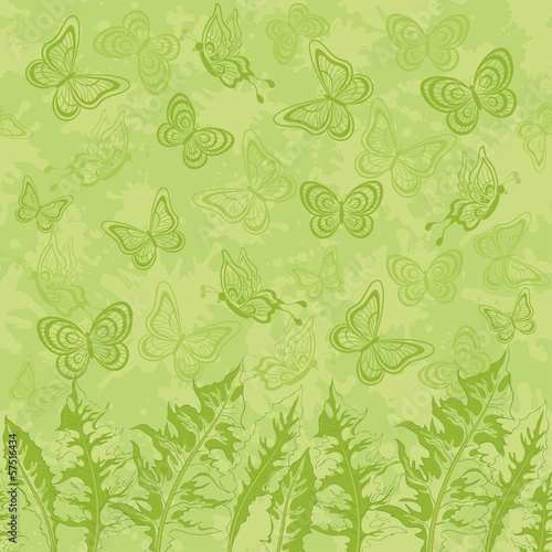 Seamless pattern, leaves and butterflies