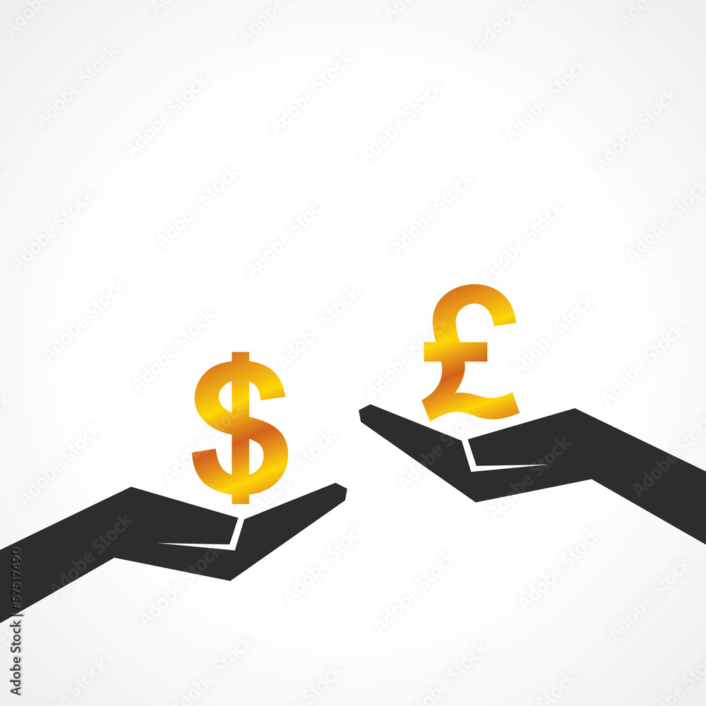 Hand hold dollar and pound symbol to compare their value Hand hold dollar and pound symbol to compare their value