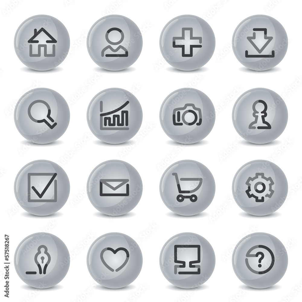 Basic contour icons on gray buttons. Basic contour icons on gray buttons.