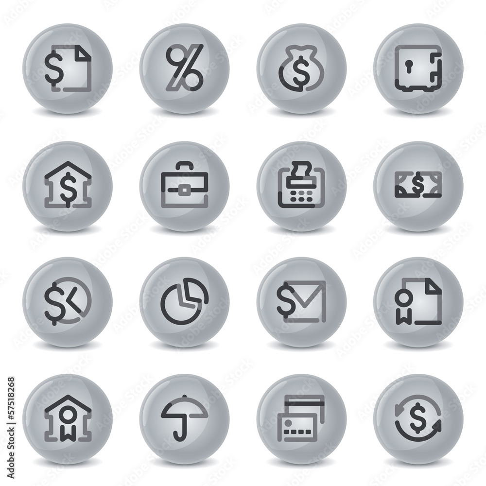 Finance contour icons on gray buttons.