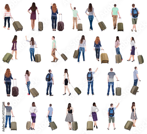 collection " Back view of people with suitcase ".