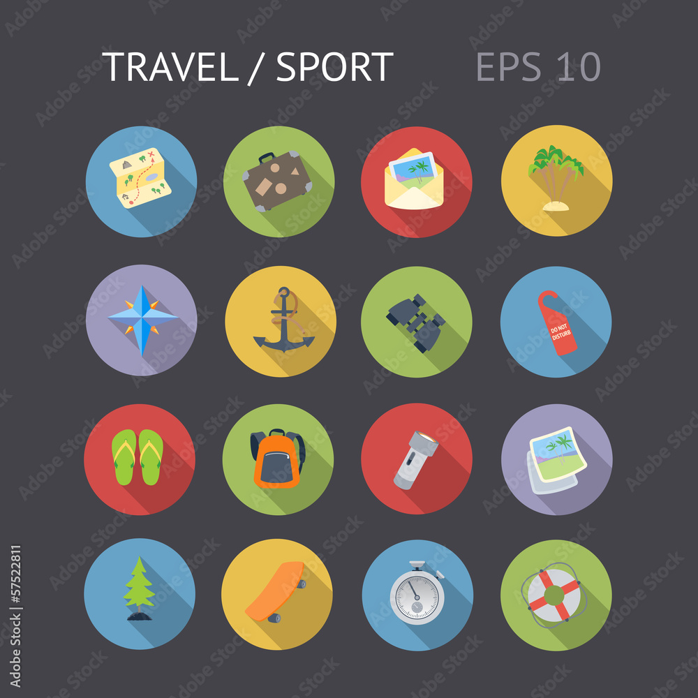 Flat Icons For Travel and Sport