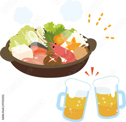 忘年会の鍋料理とビール